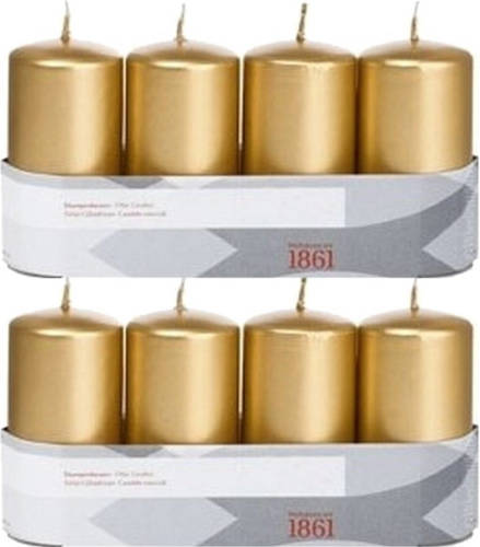 Shoppartners 8x Kaarsen Goud 5 X 10 Cm 18 Branduren Sfeerkaarsen - Stompkaarsen