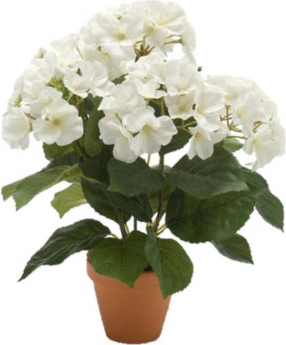 Shoppartners Kunstplant Hortensia Wit In Ronde Terracotta Pot 40 Cm - Kunstplanten