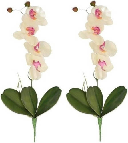 Shoppartners 2x Wit/roze Orchidee/phalaenopsis Kunstplanten 44 Cm Voor Binnen - Kunstbloemen