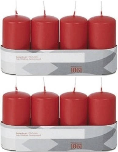 Shoppartners 8x Kaarsen Rood 5 X 10 Cm 18 Branduren Sfeerkaarsen - Stompkaarsen