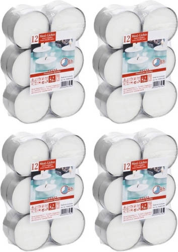 Shoppartners 48x Maxi Theelichten Wit 8 Branduren - Waxinelichtjes