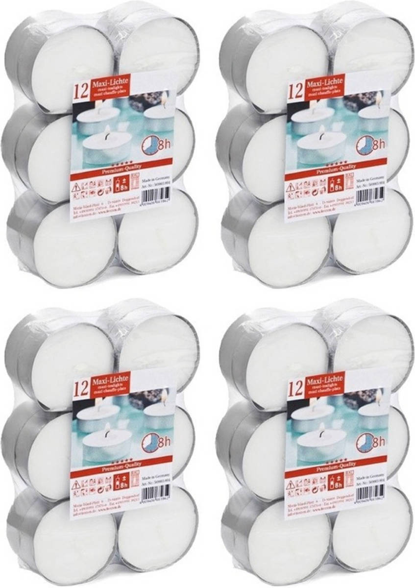Shoppartners 48x Maxi Theelichten Wit 8 Branduren - Waxinelichtjes