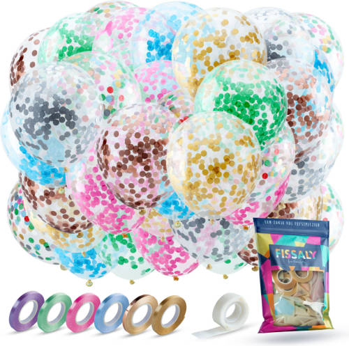 Fissaly ® 40 Stuks Gekleurde Papieren Confetti Helium Ballonnen Met Lint - Decoratie Versiering - Latex