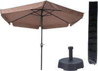 Outdoor Living Parasol Gemini Taupe Ø300 Cm + Parasolvoet 25 Kg + Kinzo Parasolhoes