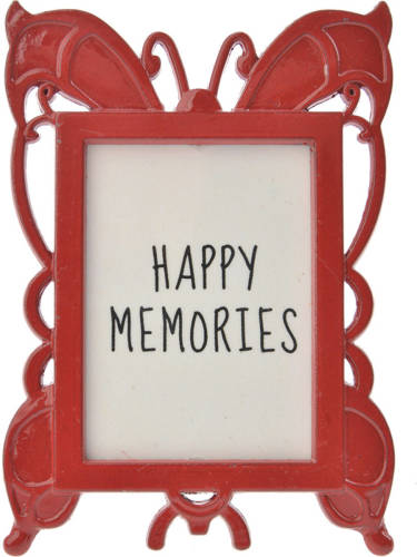 Clayre & Eef Melady Fotolijst 4*5 Cm Rood Metaal Vlinder Wissellijst Foto Frame Pasfoto Rood Wissellijst Foto Frame