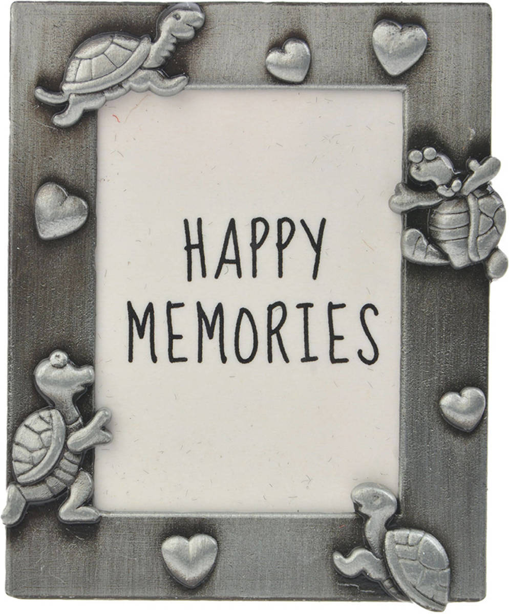 Clayre & Eef Melady Fotolijst 4*5 Cm Zilverkleurig Metaal Schildpadden Wissellijst Foto Frame Pasfoto Zilverkleurig Wissellijst Foto