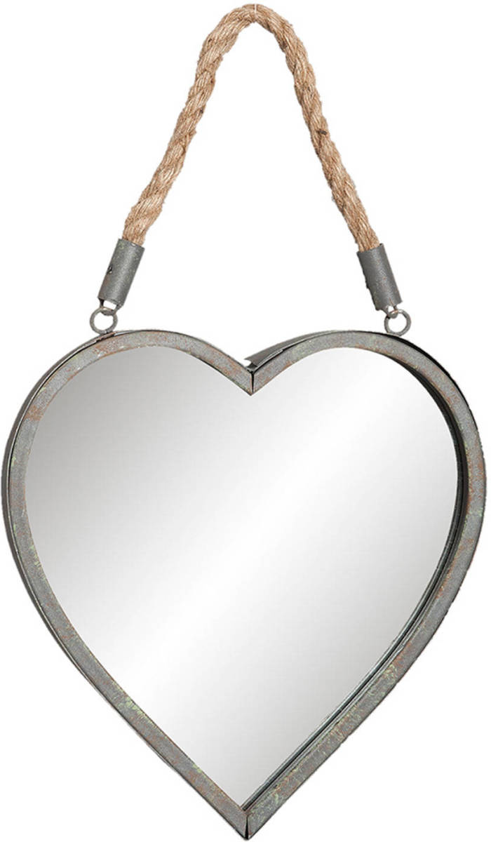 Clayre & Eef Wandspiegel Hart 27*3*29 Cm Grijs Ijzer Grote Spiegel