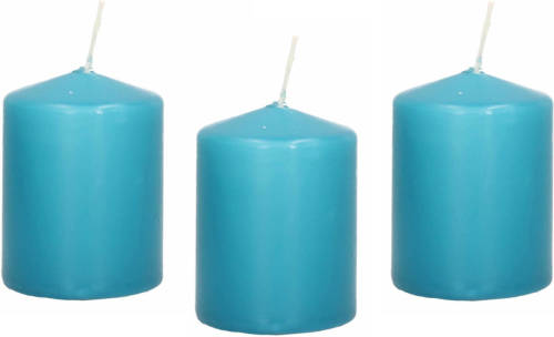 Shoppartners 8x Kaarsen Turquoise Blauw 6 X 8 Cm 29 Branduren Sfeerkaarsen - Stompkaarsen