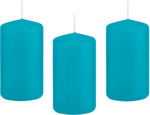 Shoppartners 8x Kaarsen Turquoise Blauw 5 X 10 Cm 23 Branduren Sfeerkaarsen - Stompkaarsen