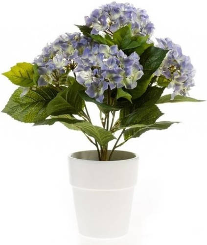 Shoppartners Kunstplant Hortensia Blauw In Pot 37 Cm - Kamerplant Blauwe Hortensia