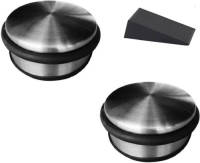 Shoppartners 2x Rvs Deurstopper Rond Incl Gratis Deurwig - 4,5 X 11 Cm - 1 Kg - Deurstop