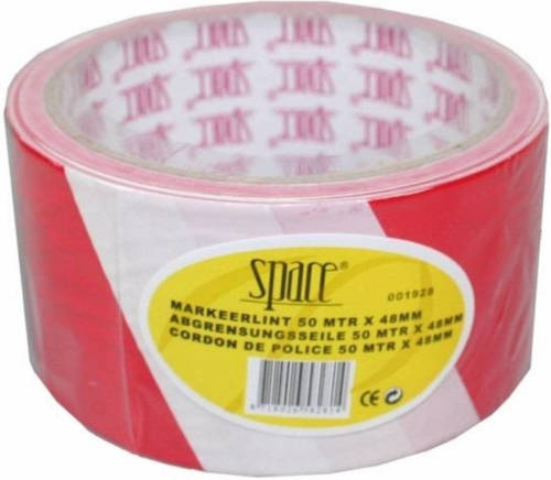 Shoppartners 50 Meter Markeerlint / Afzetlint Wit Met Rood - Markeerlinten