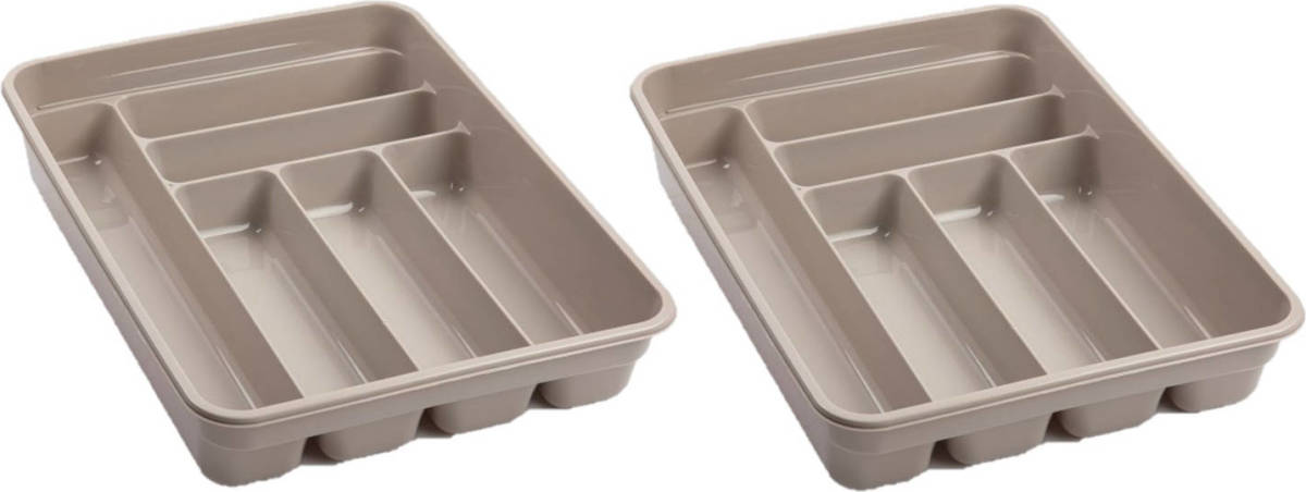 Forte Plastics 2x Stuks Bestekbakken/bestekhouders 6-vaks Taupe L40 X B30 X H7 Cm - Bestekbakken
