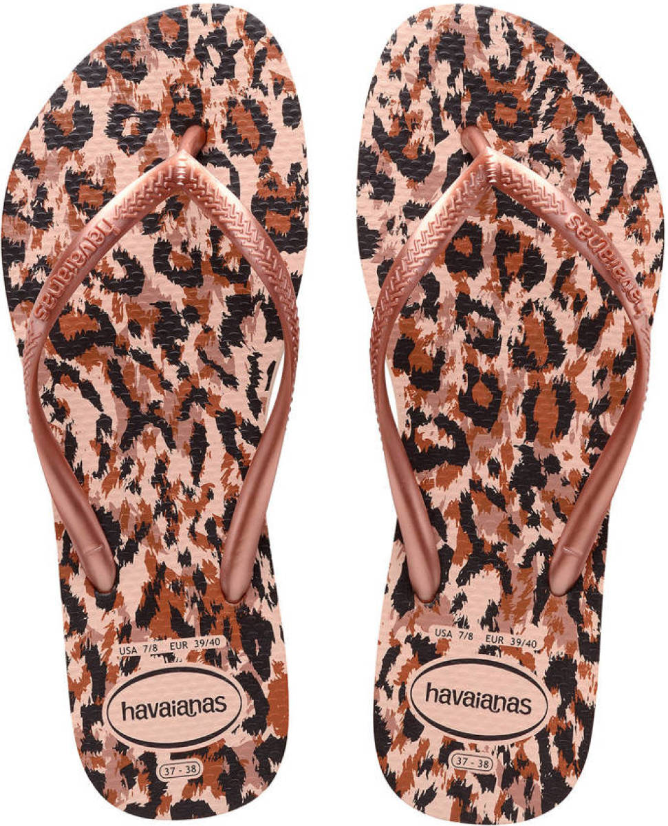 Havaianas Slim Animals teenslippers roségoud/panterprint
