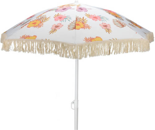 4Goodz Strandparasol Met Bloemen Dessin En Kantfranje Doorsnede 180 Cm