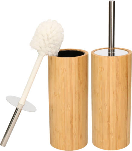 Shoppartners Set Van 2x Stuks Toiletborstel Bruin Met Houder Van Bamboe 37 Cm - Toiletborstels