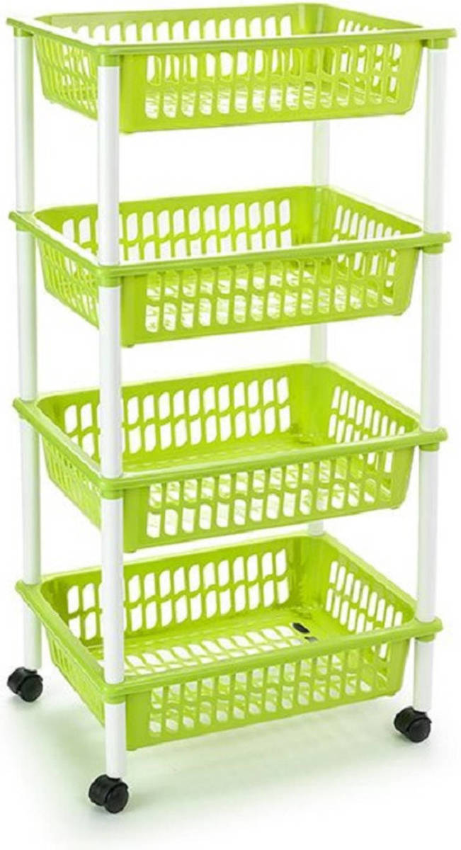 Forte Plastics Opberger/organiser Trolley/roltafel Met 4 Manden 85 Cm Groen - Opberg Trolley