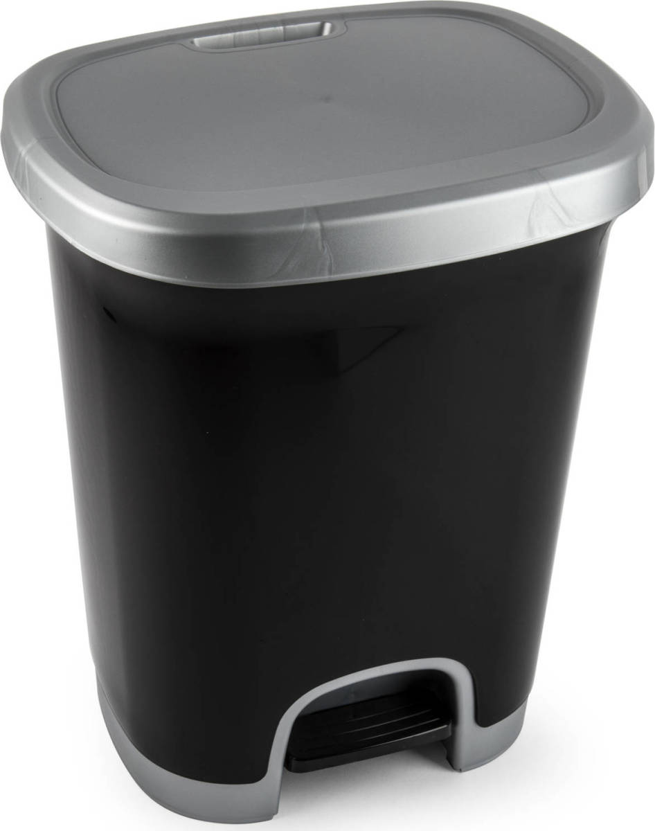 Forte Plastics Afvalemmer/vuilnisemmer/pedaalemmer 18 Liter In Het Zwart/zilver Met Deksel En Pedaal - Pedaalemmers