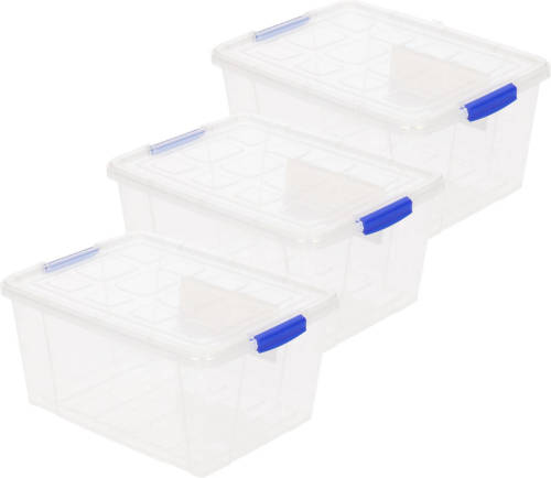 Forte Plastics 3x Stuks Opslagboxen/bakken/organizers Met Deksel 16 Liter 40 X 30 X 21 Cm Transparant Plastic - Opbergbox