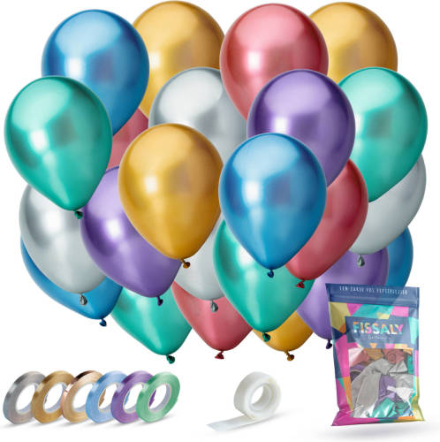 Fissaly ® 42 Stuks Metallic Chrome Ballonnen Met Accessoires - Verjaardag Feest Decoratie - Helium - Latex