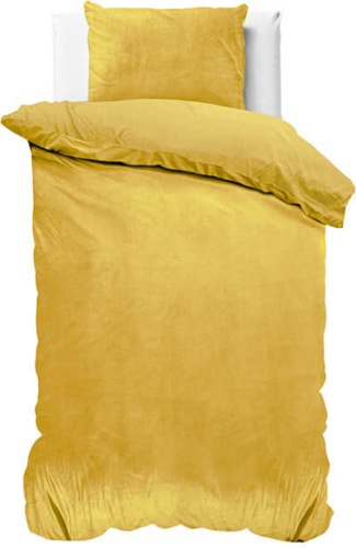 Sleeptime Dekbedovertrek Velvet Uni - Super Zacht - Incl. Knoopsluiting En Kussenslopen - Goud - 1-persoons 140 X 220 Cm + 1 Sloop