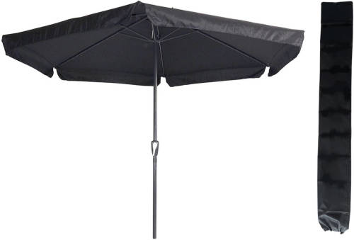 Outdoor Living Parasol Gemini Zwart Ø300 Cm Met Handig Opdraaisysteem En Inclusief Opberghoes