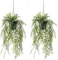 Shoppartners 2x Groene Bamboe Kunstplanten 50 Cm In Hangende Pot - Kunstplanten