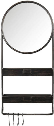 Clayre & Eef Wandspiegel 38*12*89 Cm Zwart Ijzer / Glas Grote Spiegel
