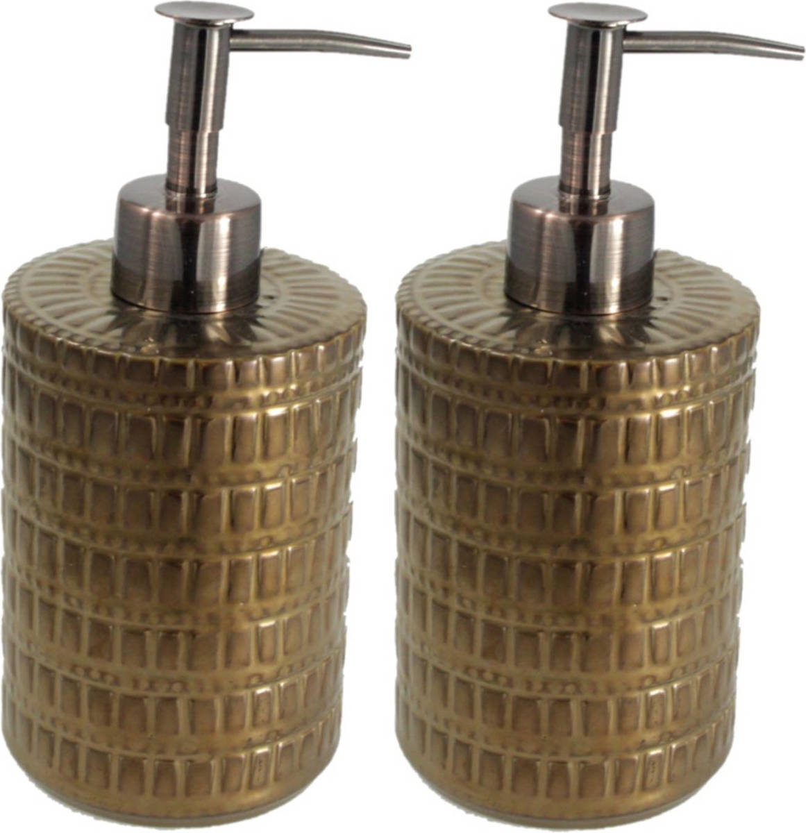 Shoppartners Set Van 2x Stuks Zeeppompjes/zeepdispensers Brons Keramiek 20 Cm - Zeeppompjes