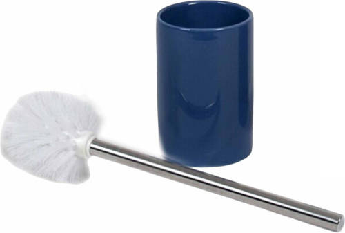Shoppartners Wc/toiletborstel Inclusief Houder Blauw/zilver 37 Cm Van Rvs/keramiek - Toiletborstels