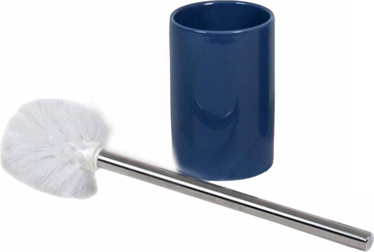 Shoppartners Wc/toiletborstel Inclusief Houder Blauw/zilver 37 Cm Van Rvs/keramiek - Toiletborstels