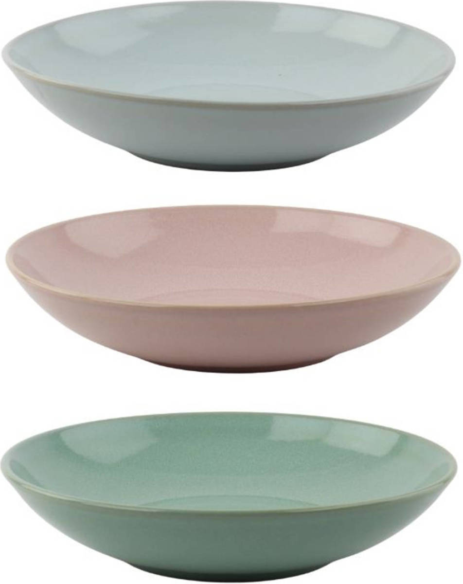 Orange85 Diepe Borden - 3 Stuks - Aardewerk - 22 Cm - Ovenbestendig - Roze - Blauw - Groen
