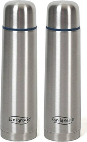 San Ignacio Set Van 2x Stuks Isoleerfles/thermosfles Roestvrijstaal 1000 Ml - Thermosflessen