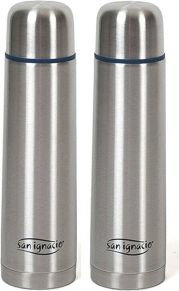 San Ignacio Set Van 2x Stuks Isoleerfles/thermosfles Roestvrijstaal 1000 Ml - Thermosflessen