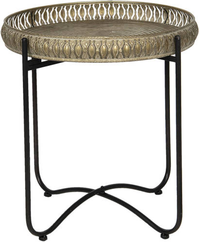 Clayre & Eef Bijzettafel Ø 49*52 Cm Bruin Ijzer Rond Side Table Tafeltje Bruin Side Table Tafeltje