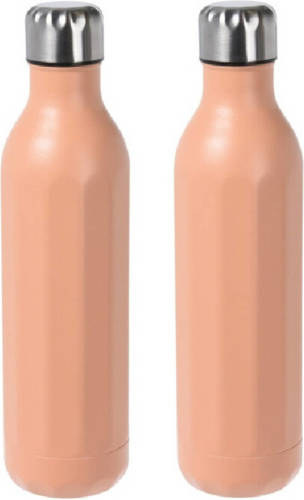 2x Stuks Rvs Thermosflessen / Isoleerflessen Voor Onderweg 500 Ml Pastel Oranje - Thermosflessen