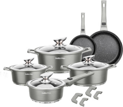 Swiss Pro+ 14-delige Pannenset Van Gegoten Aluminium Grijs