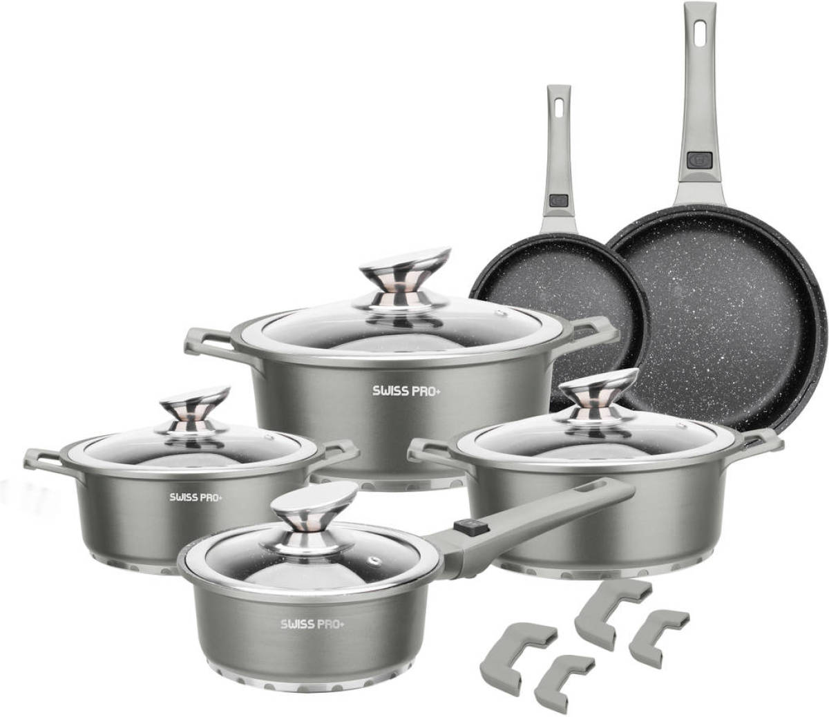 Swiss Pro+ 14-delige Pannenset Van Gegoten Aluminium Grijs