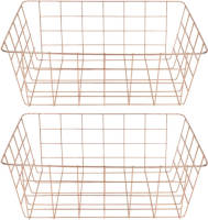 Out of the Blue Set Van 2x Stuks Metalen Opslag Kledingkasten/keuken Mandjes Rose Goud 38 X 28 X 14 Cm - Opbergmanden