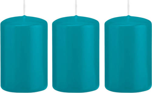 Shoppartners 3x Kaarsen Turquoise Blauw 5 X 8 Cm 18 Branduren Sfeerkaarsen - Stompkaarsen