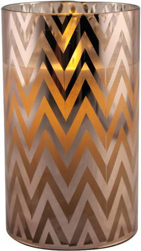 Bellatio Decorations 1x Stuks Luxe Led Kaarsen In Koper Glas D7 X H12,5 Cm - Led Kaarsen