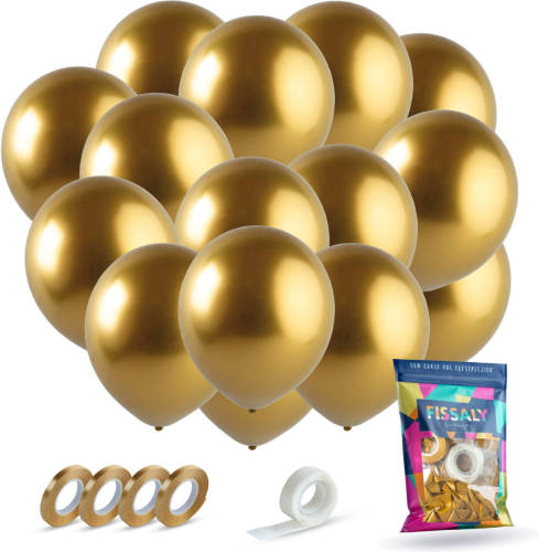 Fissaly ® 40 Stuks Gouden Helium Latex Ballonnen Met Lint - Decoratie Feest Versiering - Goud
