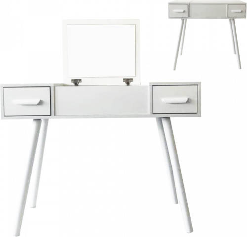 VDD Kaptafel - Opmaaktafel - Toilettafel - Inklapbare Spiegel - Wit