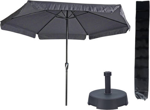 Outdoor Living Parasol Gemini Donkergrijs/antraciet Ø300 Cm + Parasolvoet 25 Kg + Kinzo Parasolhoes