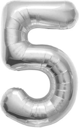 WAYS TOYS Cijfer 5 Zilver Helium 86cm