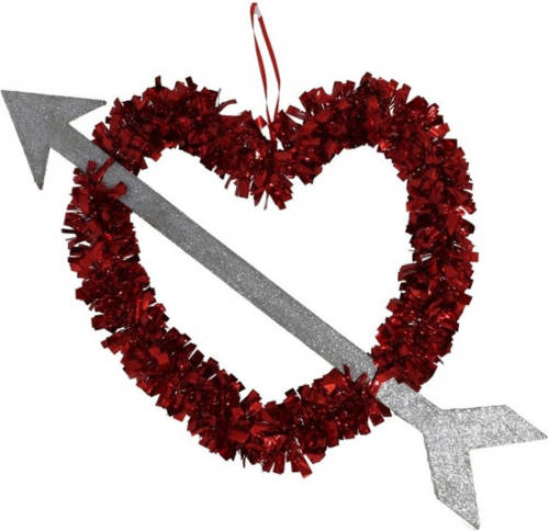 Shoppartners 1x Rood Valentijn/bruiloft Hangdecoratie Hart Met Pijl 45 Cm - Hangdecoratie