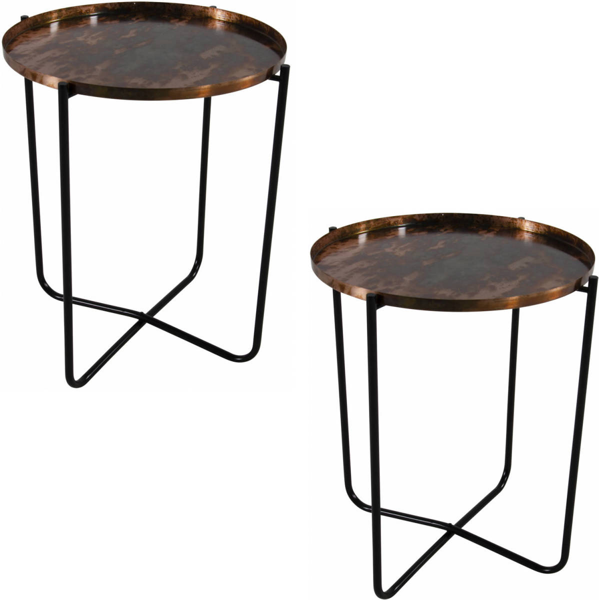 Lesli Living 2x Stuks Koperen Ronde Plantentafels/plantenstandaarden/bijzettafels/oppottafels 50 Cm - Bijzettafels