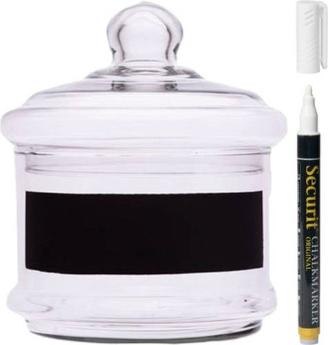 Cosy and Trendy Glazen Bonbonniere Met Krijtvlak En Krijtstift 15 X 15 Cm - Voorraadpot