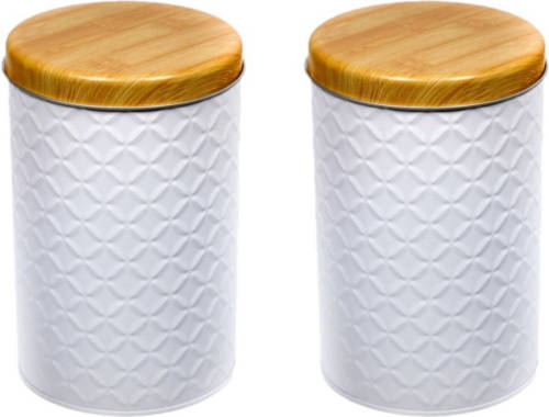 Shoppartners Set Van 2x Stuks Voorraadbussen/bewaarblikken Wit Metaal 11 X 18 Cm - Voorraadblikken