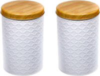 Shoppartners Set Van 2x Stuks Voorraadbussen/bewaarblikken Wit Metaal 11 X 18 Cm - Voorraadblikken